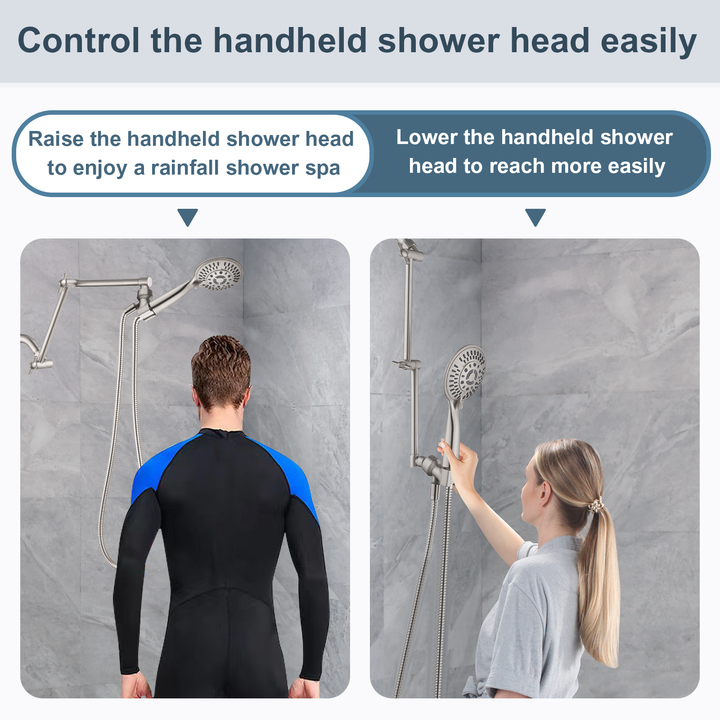 BRIGHT SHOWERS 14 Inch Thicker Brass Shower Arm Extender for Rain and Handheld Shower Head, Adjustable Height & Angle for Different Needs (BAR1401)