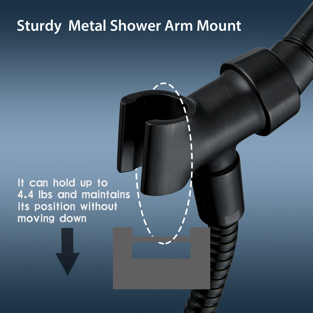 BRIGHT SHOWERS All Metal Shower Head Holder for Handheld Shower Head, Adjustable Shower Arm Mount with Universal Wall Hook Bracket (BBA1901)