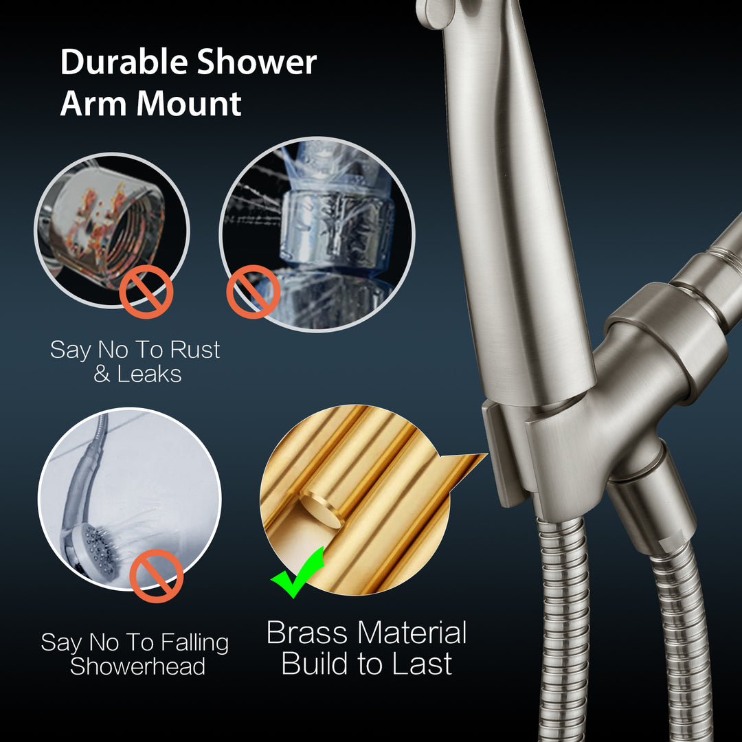 BRIGHT SHOWERS All Metal Shower Head Holder for Handheld Shower Head, Adjustable Shower Arm Mount with Universal Wall Hook Bracket (BBA1901)