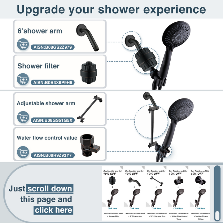 BRIGHT SHOWERS High Pressure 9 Powerful Water Spray Settings Handheld Shower Head Set, with 60 Inch Flexible Hose and Shower Arm Mount (PSS9900)