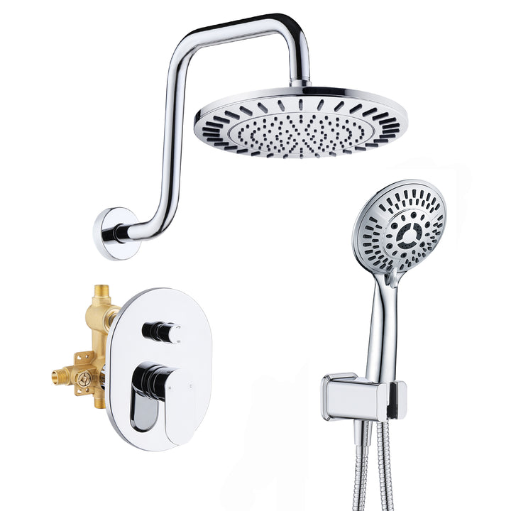 Dual Shower Head With High Rise Arm- Shower System with Valve and Trim Kit