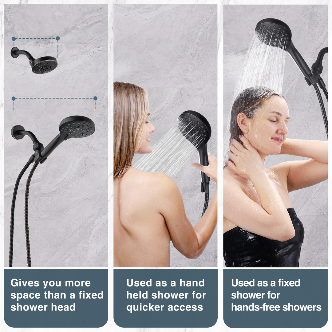 BRIGHT SHOWERS High Pressure 9 Spray Settings Shower Head, Built in Power Wash to Clean Tub and Pets, Long 69" Hose, Adjustable Bracket (PSS9901)