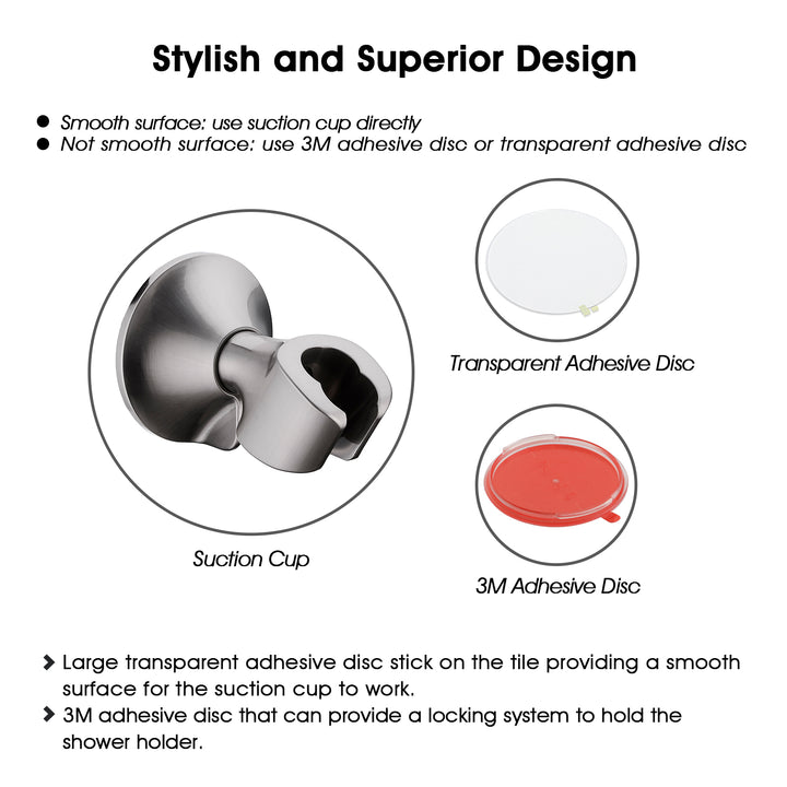 BRIGHT SHOWERS Handheld Shower Head Holder with Dual Angle Positions, Wall Suction Bracket Includes Adhesive 3M Disc, Easy Installation (PWB1210)