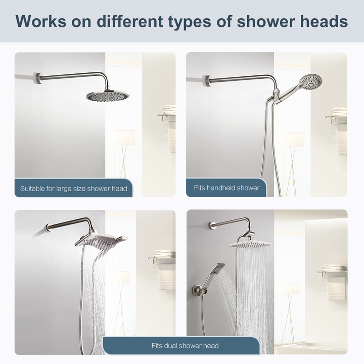 BRIGHT SHOWERS 16 Inch Shower Head Extension Arm with Flange L Shaped Shower Arm Extender, Stainless Steel Rainfall Shower Head Pipe Arm (BAR1605)