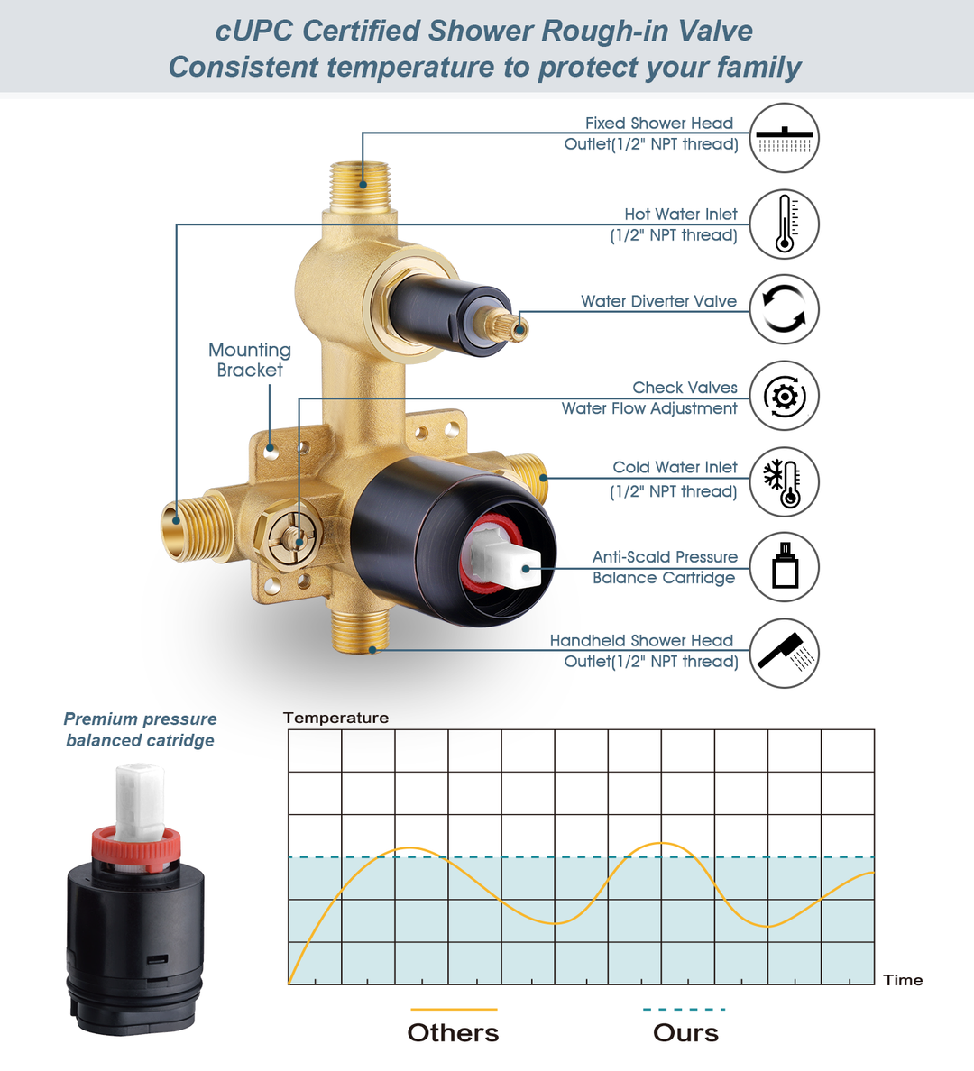 Dual Shower Head With High Rise Arm- Shower System with Valve and Trim Kit