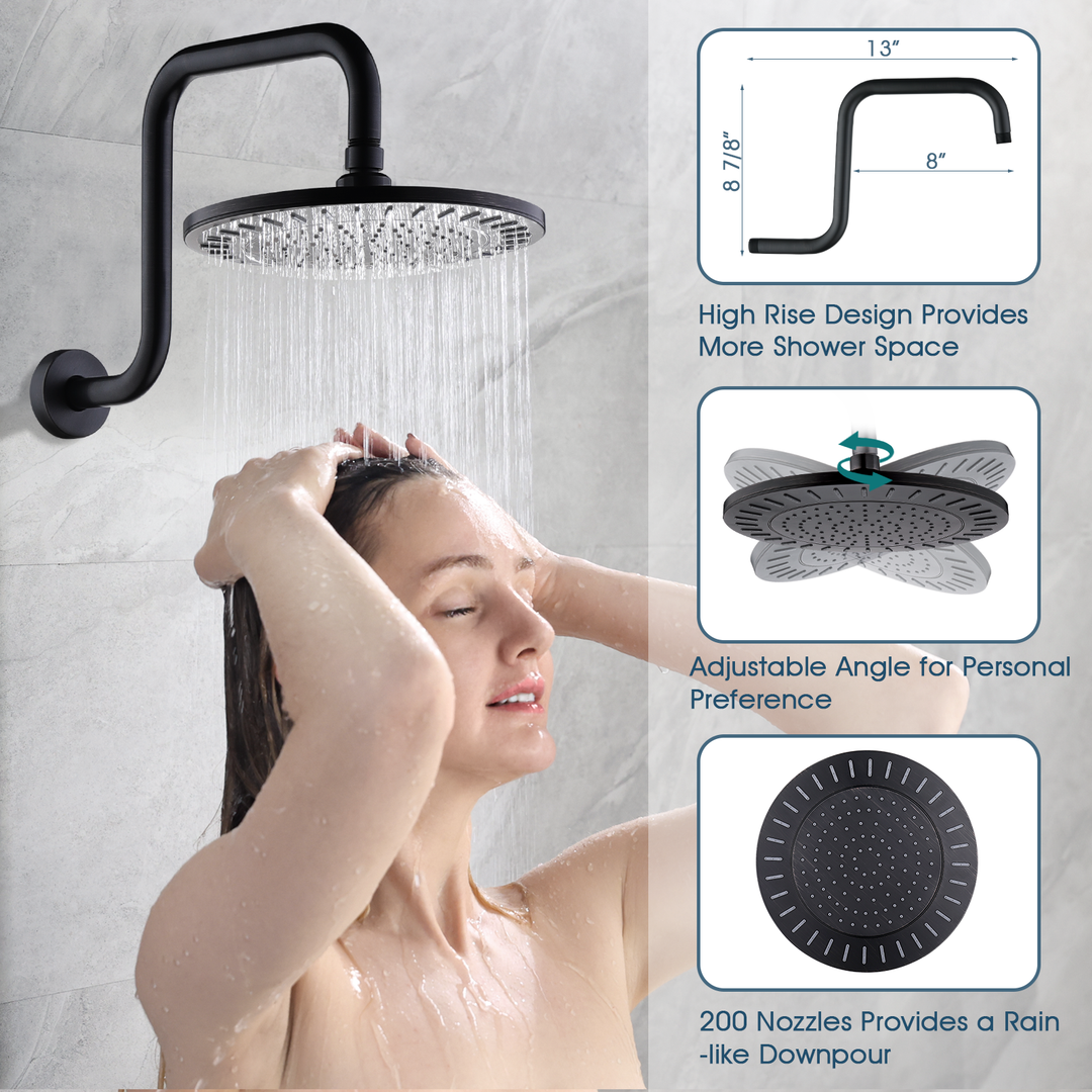 BRIGHT SHOWERS 9 Spray Setting Shower Faucet Set Include Shower Head with High Rise Shower Arm, Handheld Shower Head with Valve and Trim Kit (FT20360)