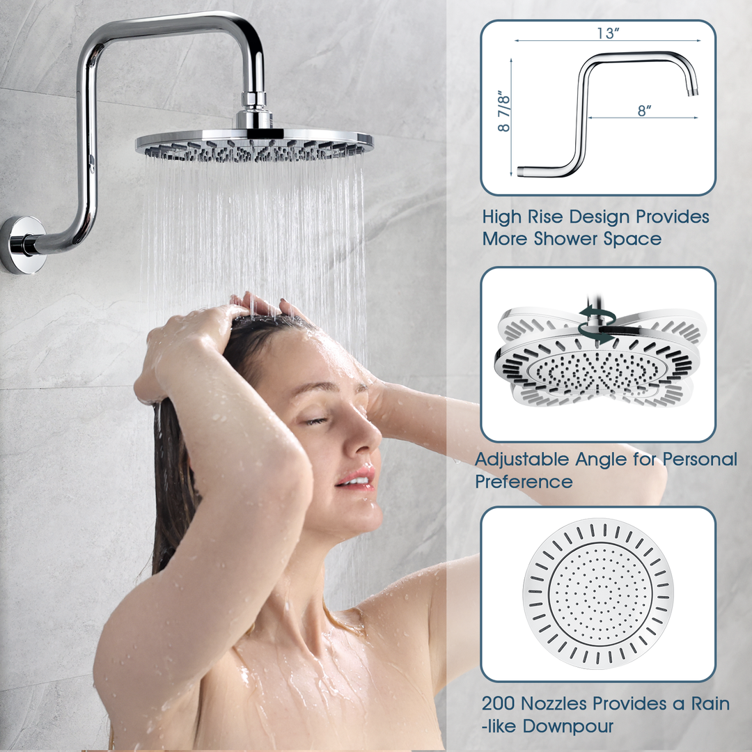 BRIGHT SHOWERS 9 Spray Setting Shower Faucet Set Include Shower Head with High Rise Shower Arm, Handheld Shower Head with Valve and Trim Kit (FT20360)