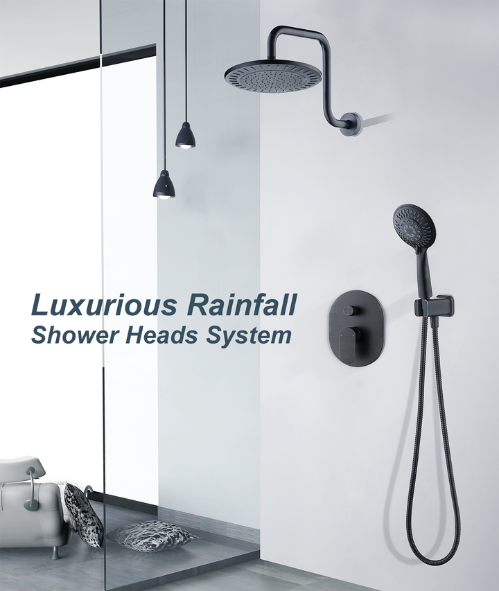 Dual Shower Head With High Rise Arm- Shower System with Valve and Trim Kit