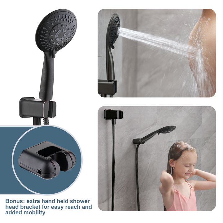 BRIGHT SHOWERS 9 Spray Setting Shower Faucet Set Include Shower Head with High Rise Shower Arm, Handheld Shower Head with Valve and Trim Kit (FT20360)