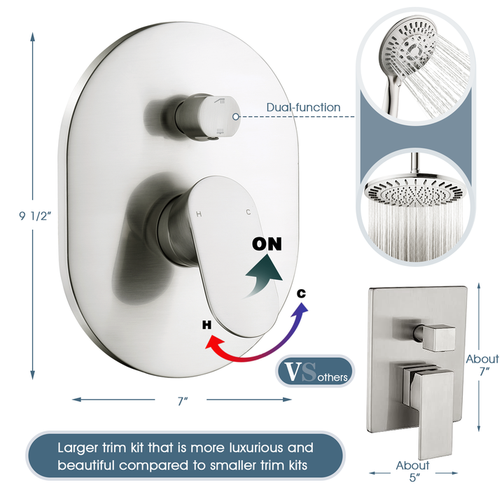 Dual Shower Head With High Rise Arm- Shower System with Valve and Trim Kit