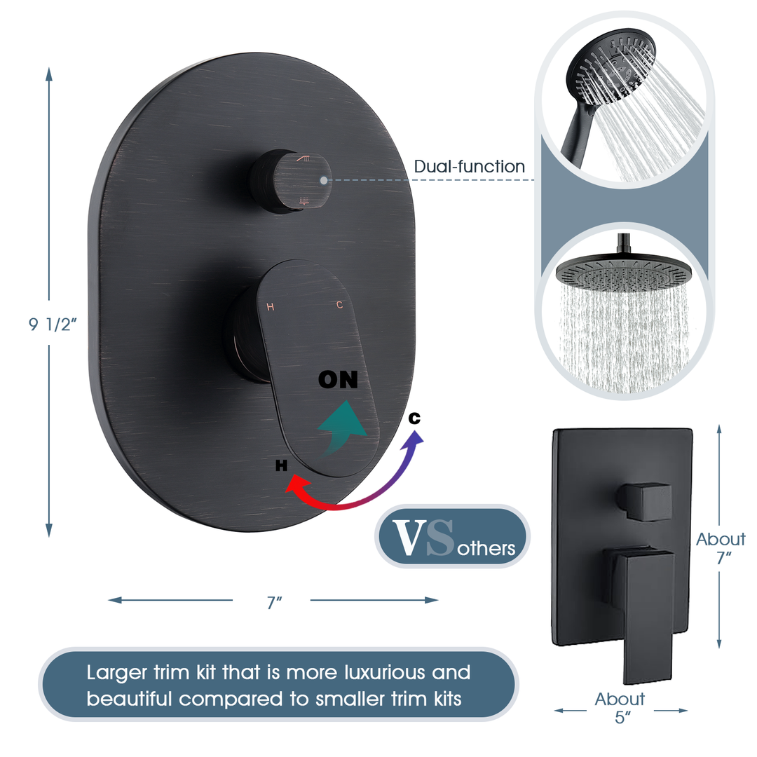 Dual Shower Head With High Rise Arm- Shower System with Valve and Trim Kit