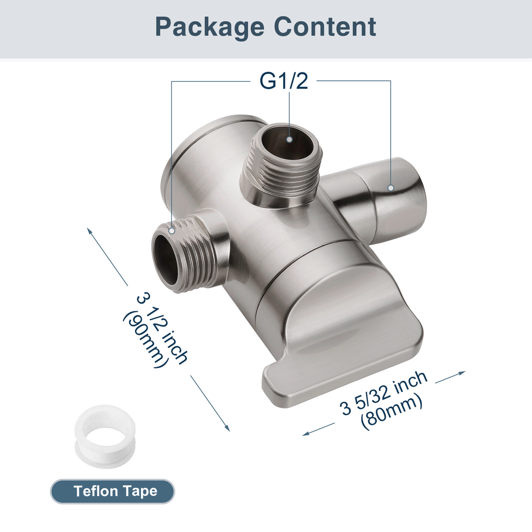 BRIGHT SHOWERS Shower Arm Diverter Valve for Hand held Showerhead and Fixed Spray Head, 3-Way Shower Head Diverter Valve (PBA0907)