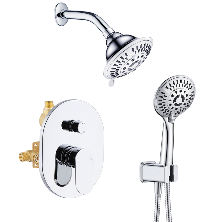 BRIGHT SHOWERS Rainfall Shower Head with High Rise Shower Arm, Shower Head Combo, Shower Valve,  Shower Trim Kit (FT20350)