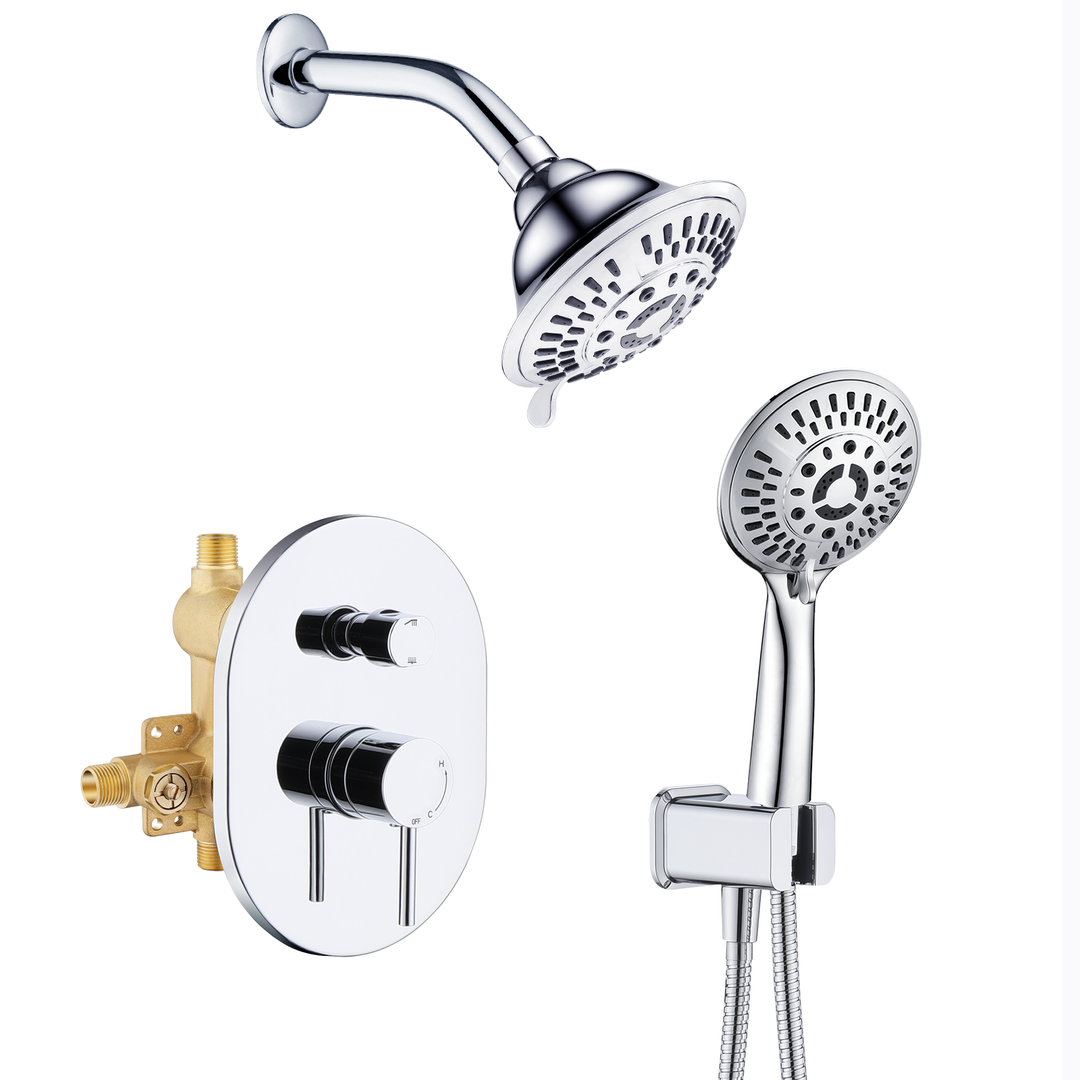 BRIGHT SHOWERS 9 Spray Setting Shower Faucet Set Include Shower Head with High Rise Shower Arm, Handheld Shower Head with Valve and Trim Kit (FT20360)