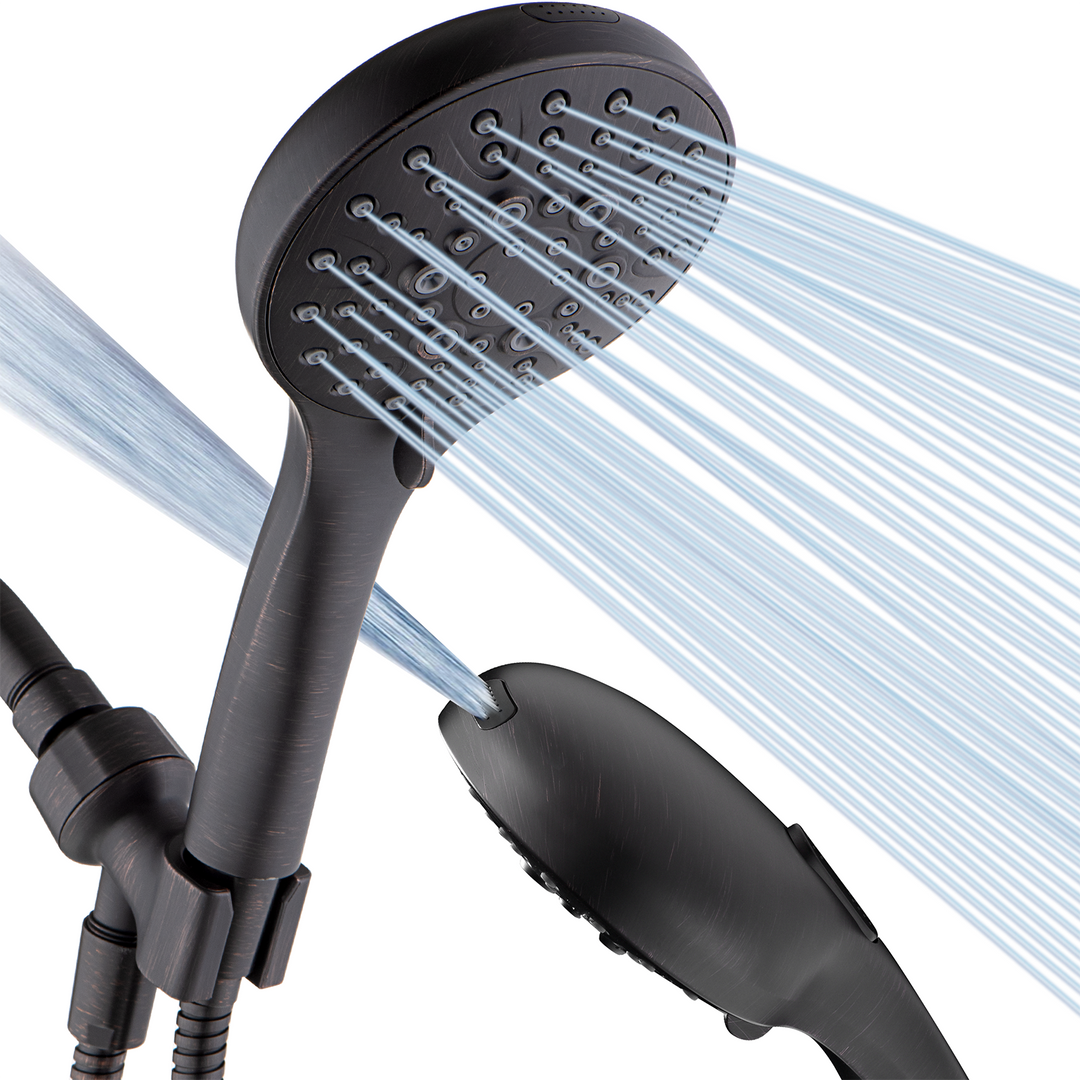 BRIGHT SHOWERS High Pressure 9 Spray Settings Shower Head, Built in Power Wash to Clean Tub and Pets, Long 69" Hose, Adjustable Bracket (PSS9901)