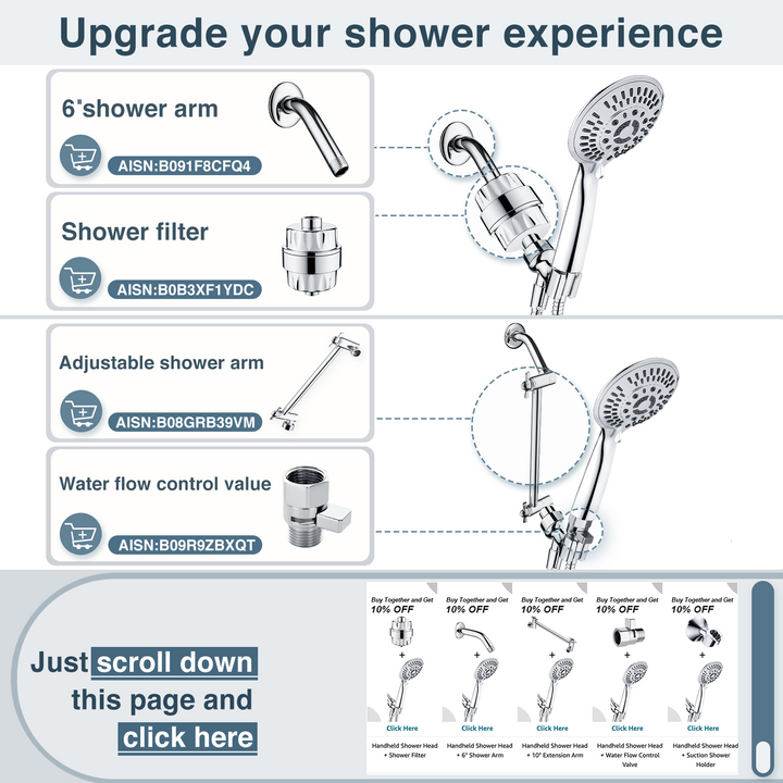 BRIGHT SHOWERS High Pressure 9 Powerful Water Spray Settings Handheld Shower Head Set, with 60 Inch Flexible Hose and Shower Arm Mount (PSS9900)