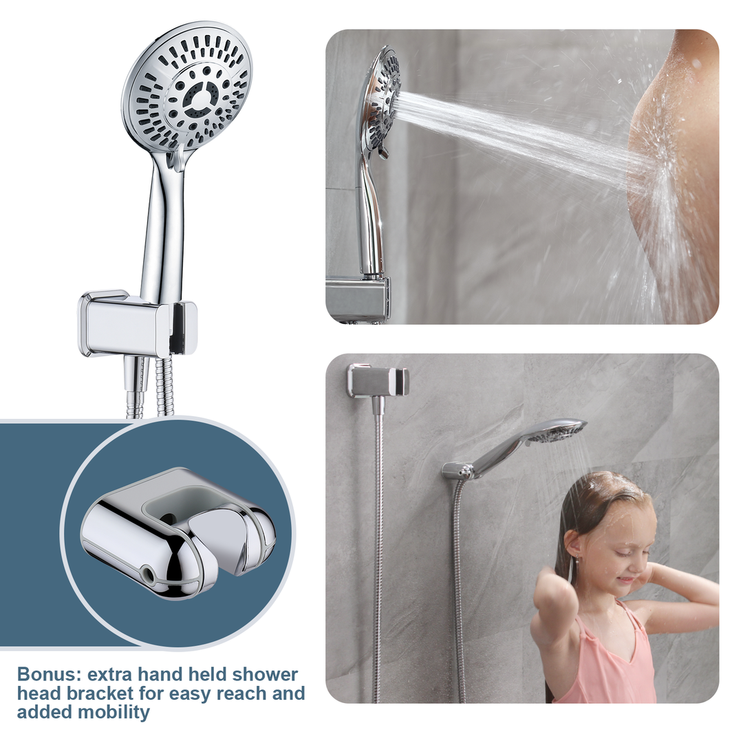 BRIGHT SHOWERS Rainfall Shower Head with High Rise Shower Arm, Shower Head Combo, Shower Valve,  Shower Trim Kit (FT20350)