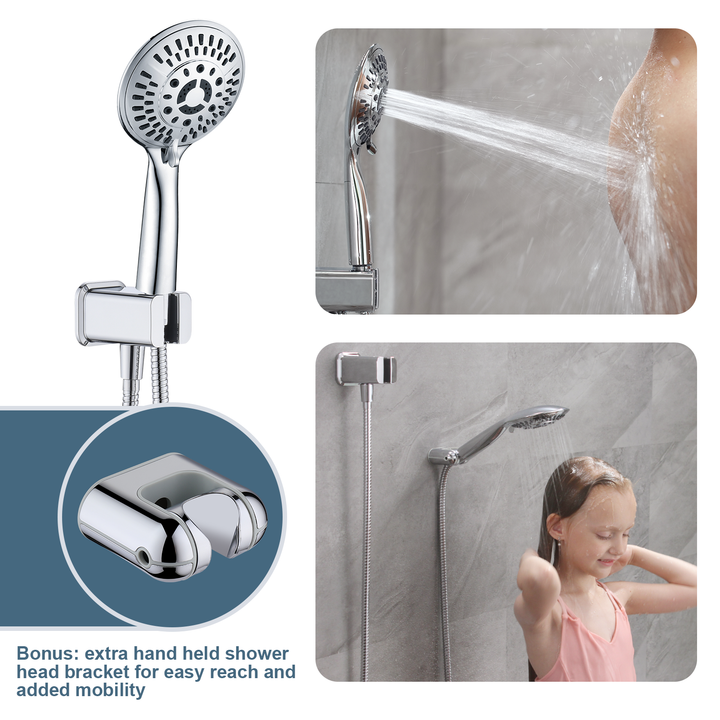 BRIGHT SHOWERS Rainfall Shower Head with High Rise Shower Arm, Shower Head Combo, Shower Valve,  Shower Trim Kit (FT20350)