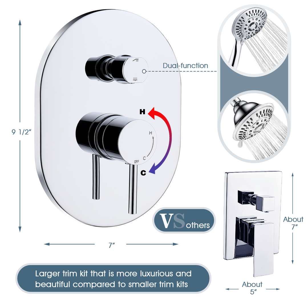 BRIGHT SHOWERS 9 Spray Setting Shower Faucet Set Include Shower Head with High Rise Shower Arm, Handheld Shower Head with Valve and Trim Kit (FT20360)