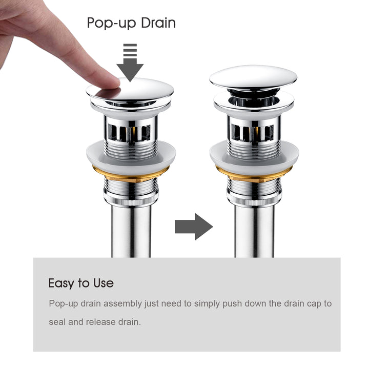 BRIGHT SHOWERS Bathroom Sink Drain with Overflow Pop-Up Drain Stopper for Vessel Sink Lavatory Vanity, Anti-Explosion and Anti-Clogging (BBA0401)