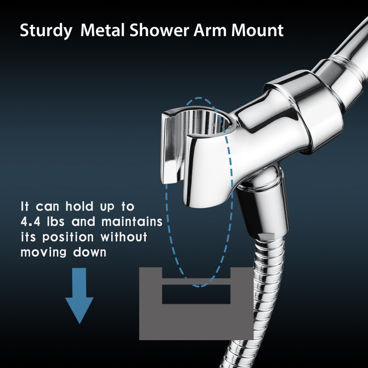 BRIGHT SHOWERS All Metal Shower Head Holder for Handheld Shower Head, Adjustable Shower Arm Mount with Universal Wall Hook Bracket (BBA1901)