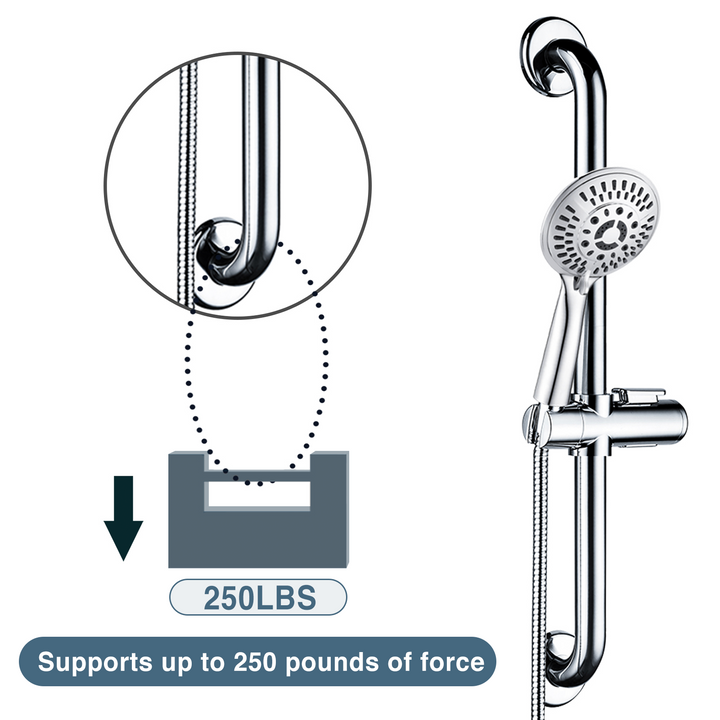 Stainless Steel Slide Bar Grab Rail Set Ada compliant Includes Handheld Shower Head and 79'' Hose