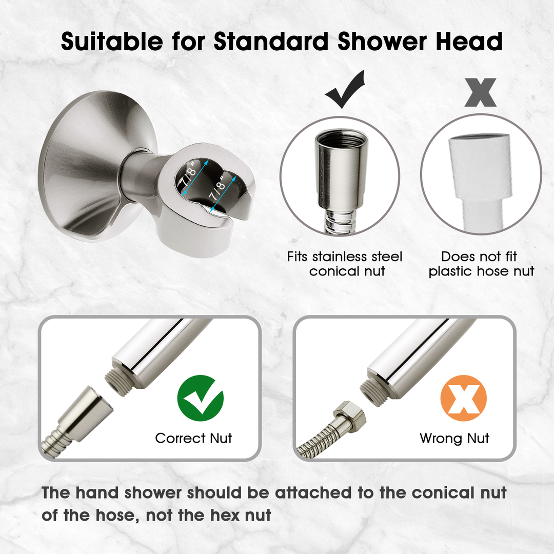 BRIGHT SHOWERS Handheld Shower Head Holder with Dual Angle Positions, Wall Suction Bracket Includes Adhesive 3M Disc, Easy Installation (PWB1210)