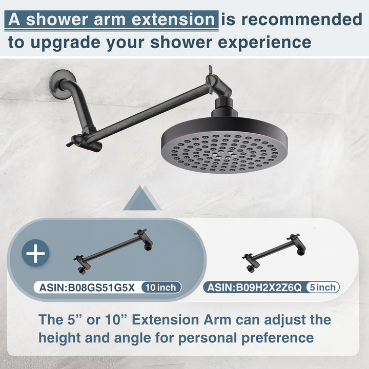 BRIGHT SHOWERS 6 Inch Rainfall Shower Heads with 2 Spray Settings, Adjustable Angle Replacement Bathroom Showerhead, Easy Installation (PSH2321)