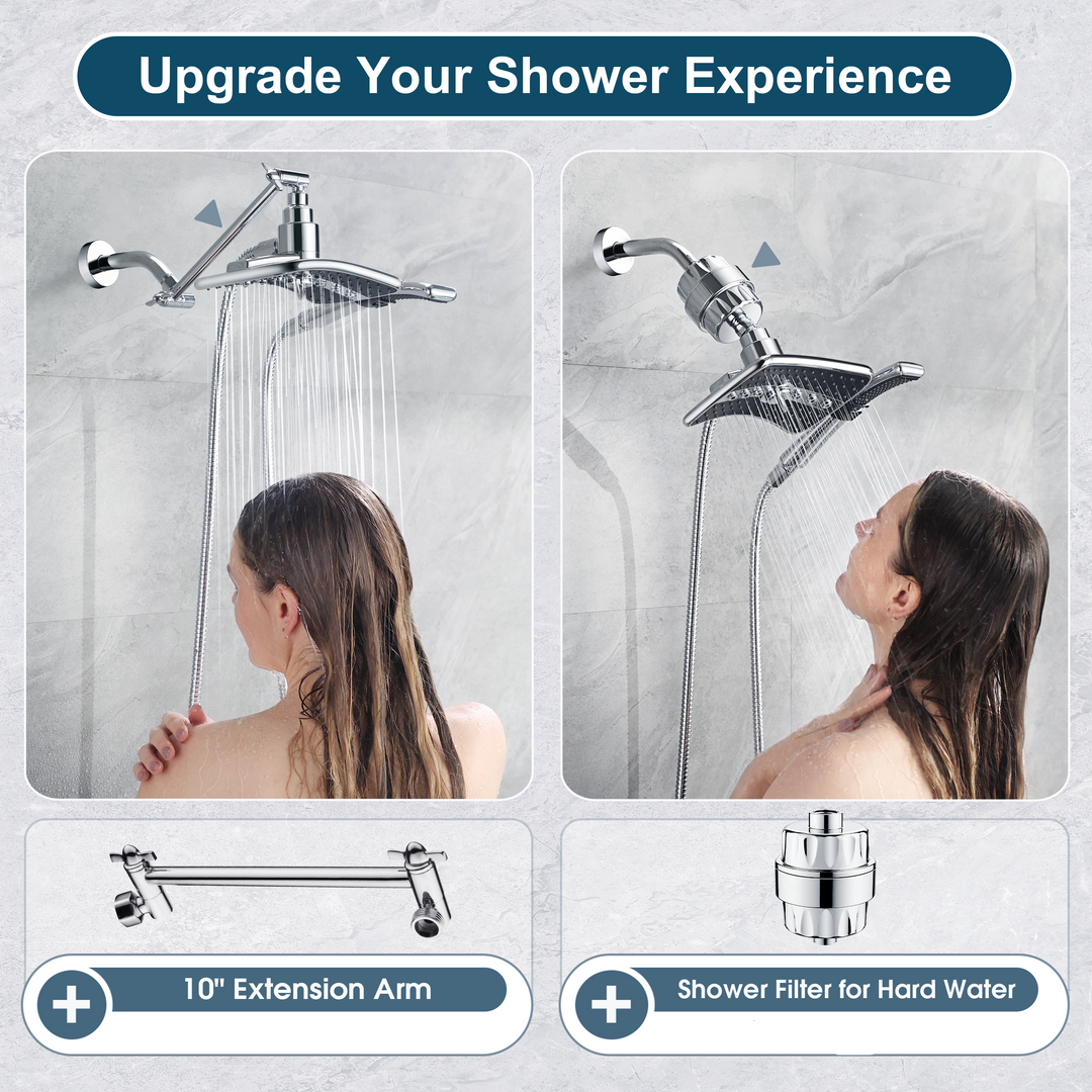 BRIGHT SHOWERS Dual Shower Head Combo Set, Handheld Showerhead Rainfall Shower Head Combo, 60 Inch Long Stainless Steel Shower Hose (PSS3919)