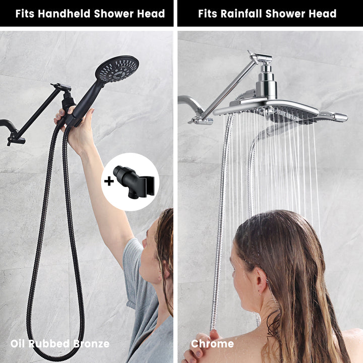 BRIGHT SHOWERS 10 Inch Brass Shower Head Extension Arm for Rain and Handheld Shower Head, Multi-Layer Plating, Height & Angle Adjustable (BAR1054)