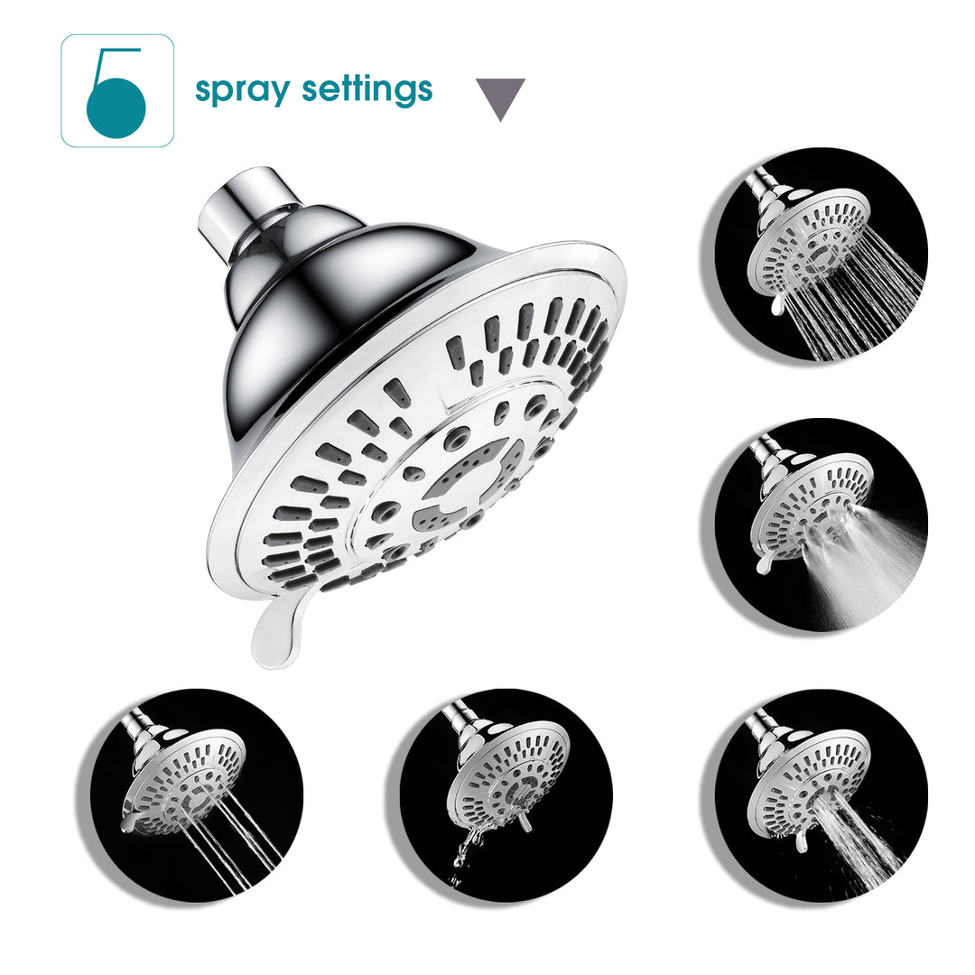 BRIGHT SHOWERS Shower Head High Pressure Rain Showerhead 5 Spray Setting Fixed Shower Head Angle Adjustable Bathroom Showerhead (PSH5900)