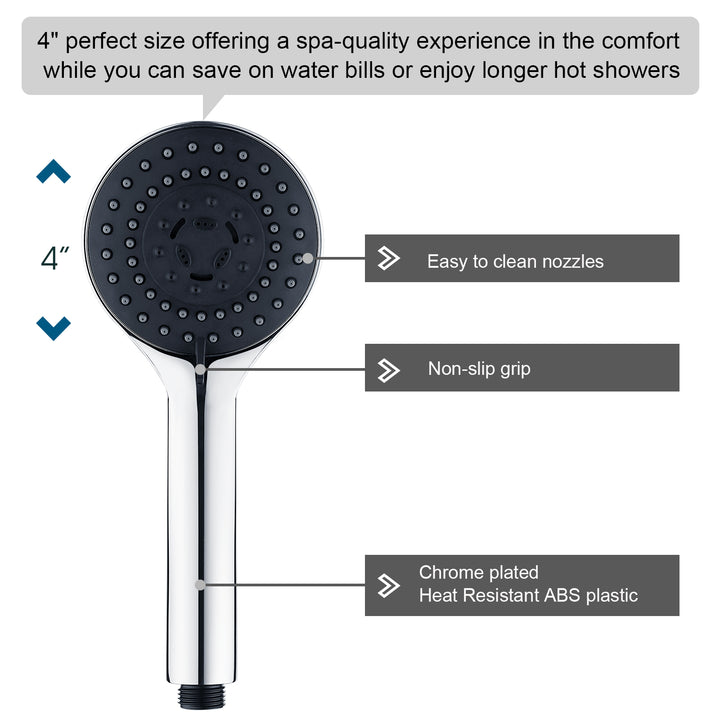 BRIGHT SHOWERS High Pressure 5 Spray Settings Handheld Shower Head Kit, 60 Inch Long Stainless Steel Shower Hose and Adjustable Wall Bracket (PSS5470)