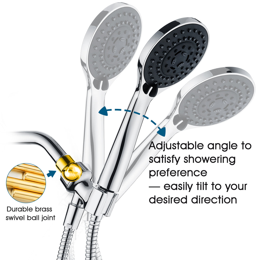 BRIGHT SHOWERS High Pressure 5 Spray Settings Handheld Shower Head Kit, 60 Inch Long Stainless Steel Shower Hose and Adjustable Wall Bracket (PSS5470)