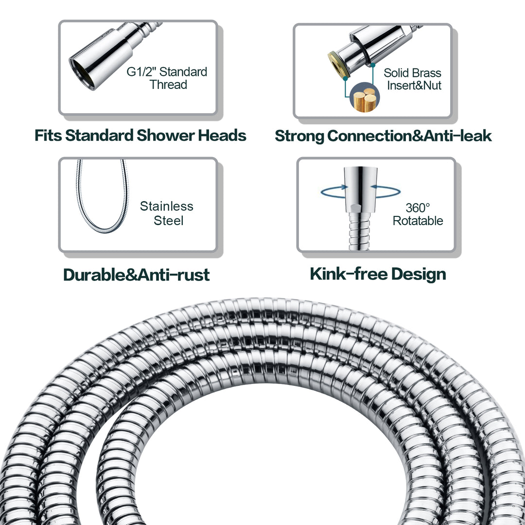 BRIGHT SHOWERS High Pressure 5 Spray Settings Handheld Shower Head Kit, 60 Inch Long Stainless Steel Shower Hose and Adjustable Wall Bracket (PSS5470)