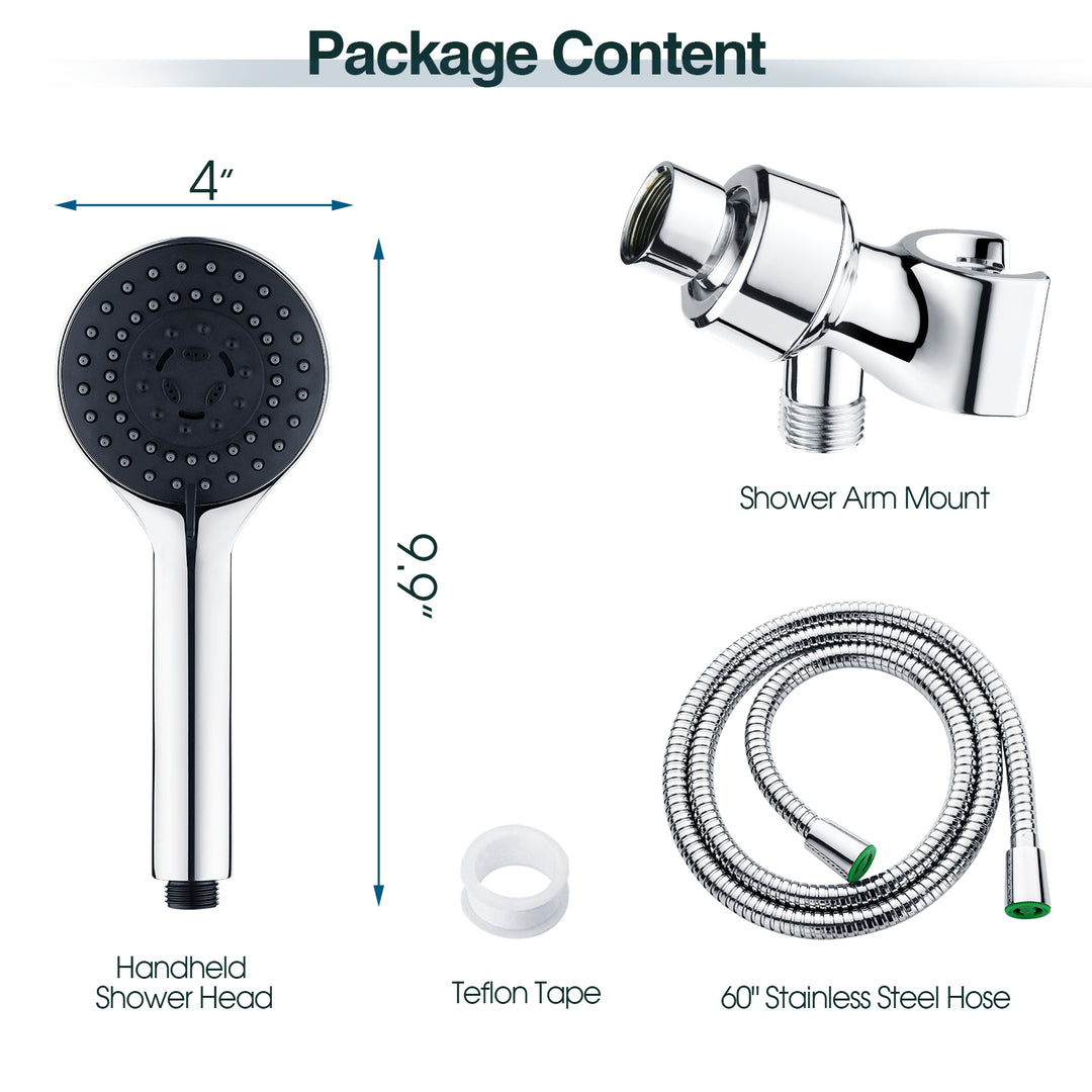 High Pressure 5-Spray Handheld Shower Head Kit, Hose and Wall Bracket