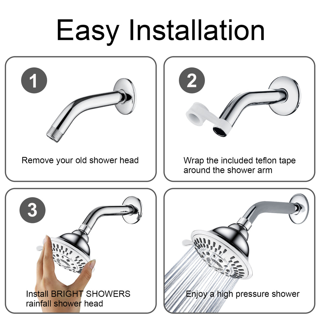 BRIGHT SHOWERS Shower Head High Pressure Rain Showerhead 5 Spray Setting Fixed Shower Head Angle Adjustable Bathroom Showerhead (PSH5900)