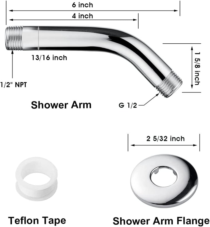 BRIGHT SHOWERS 6 Inch Brass Shower Arm with Flange Shower Pipe Arm for Wall Mount Fixed and Handheld Shower Head (BAR0633)