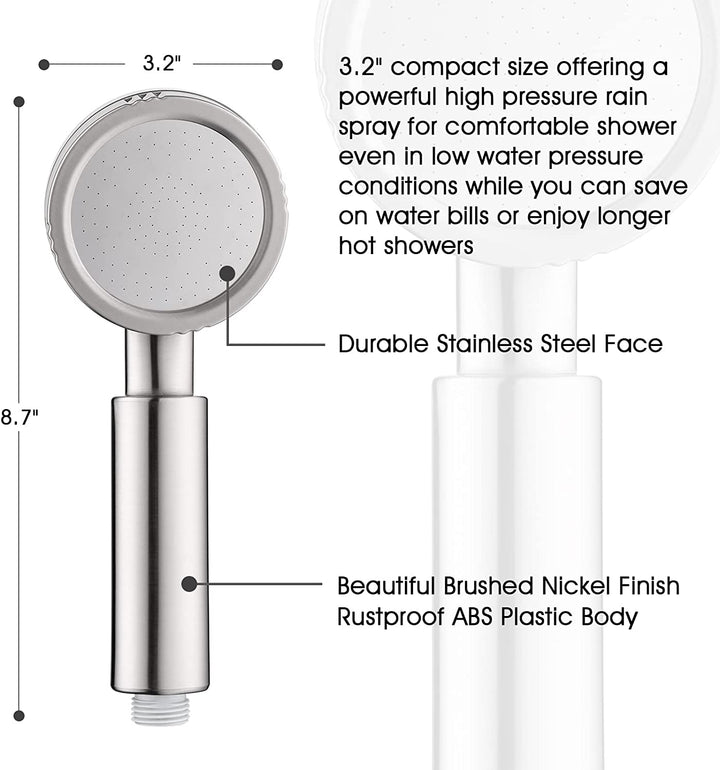 BRIGHT SHOWERS High Pressure Handheld Shower Head Set, with 60" Long Stainless Steel Shower Hose and Adjustable Wall Bracket  (PSS1382)