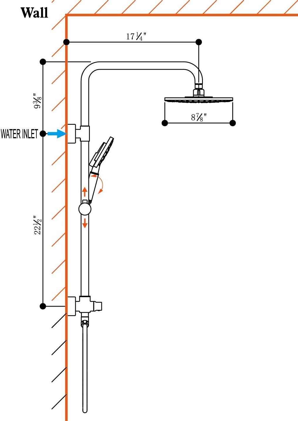 BRIGHT SHOWERS Shower System includes Rainfall and Handheld Showerhead with Adjustable Holder, Solid Brass Rail 60 Inch Stainless Steel Hose (BSB2510)