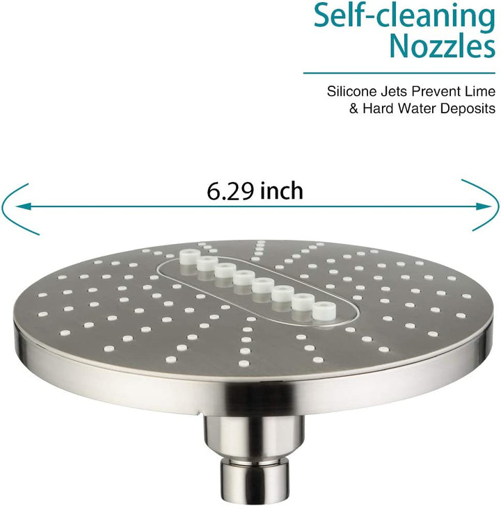 BRIGHT SHOWERS Shower Head Fixed Showerhead, 6.3 Inch Rain Showerhead, 2 Spray Settings with Adjustable Angles, Tool Free Installation (PSH2320)