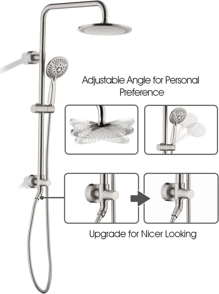 BRIGHT SHOWERS Shower System includes Rainfall and Handheld Showerhead with Adjustable Holder, Solid Brass Rail 60 Inch Stainless Steel Hose (BSB2510)