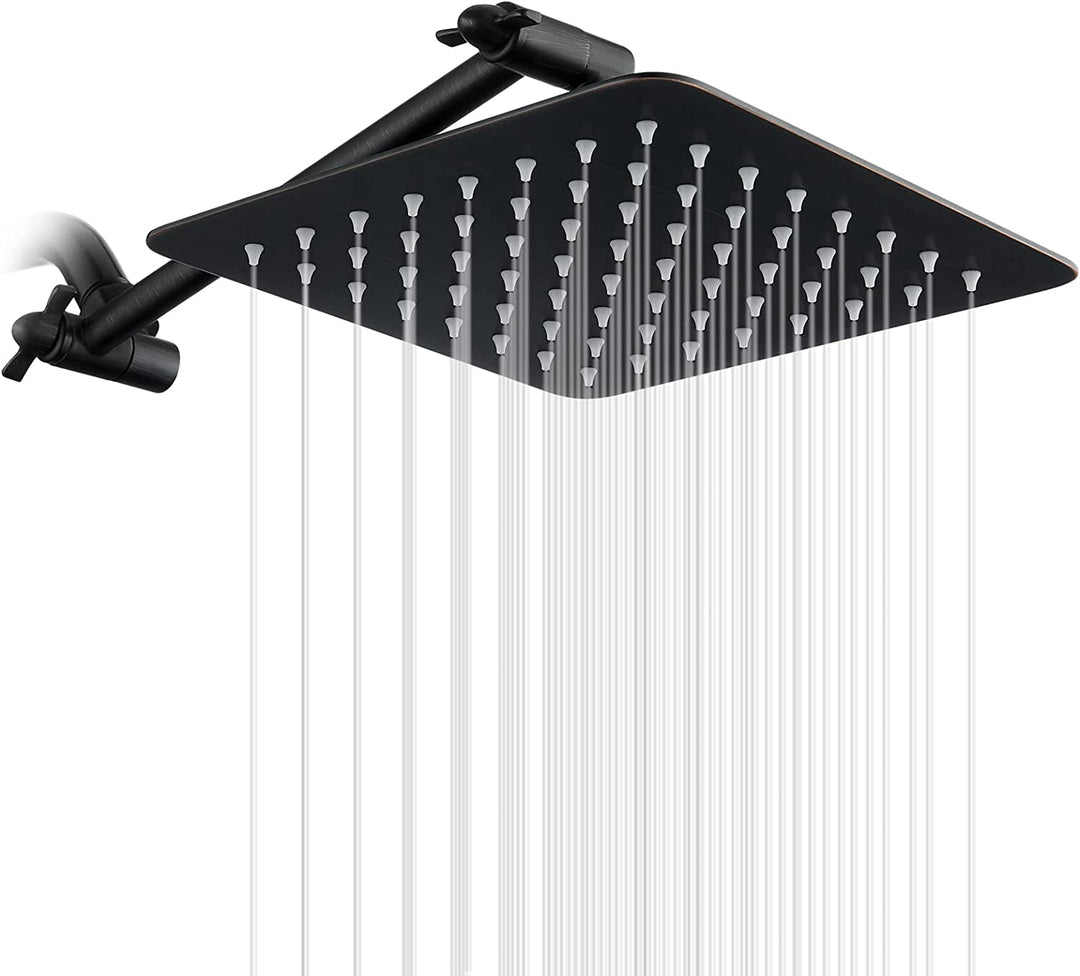 BRIGHT SHOWERS Ultra Thin Square Design 8 Inch High Pressure Stainless Steel Rainfall Showerhead with 10 Inch Adjustable Extension Arm Combo (BAS1830)