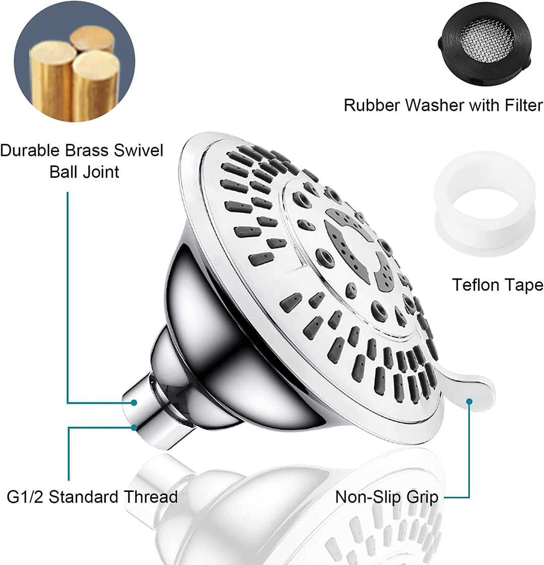 BRIGHT SHOWERS 9 Spray Settings Rain Showerhead High Pressure Shower Head, Angle Adjustable Fixed Shower Head Luxury Bathroom Showerhead (PSH9900)