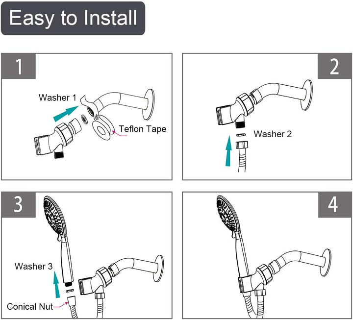 BRIGHT SHOWERS High Pressure Handheld Shower Head with 5 ft Stainless Steel Hose Adjustable Shower Arm Mount Rain Shower (PSS3170-06)