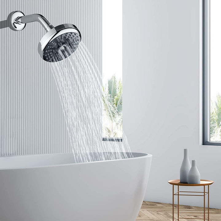 BRIGHT SHOWERS 4.6 Inch 3 Spray Settings Fixed Rainfall Shower Head with Adjustable Metal Swivel Ball Joint for Luxury Shower Experience (PSH3211)