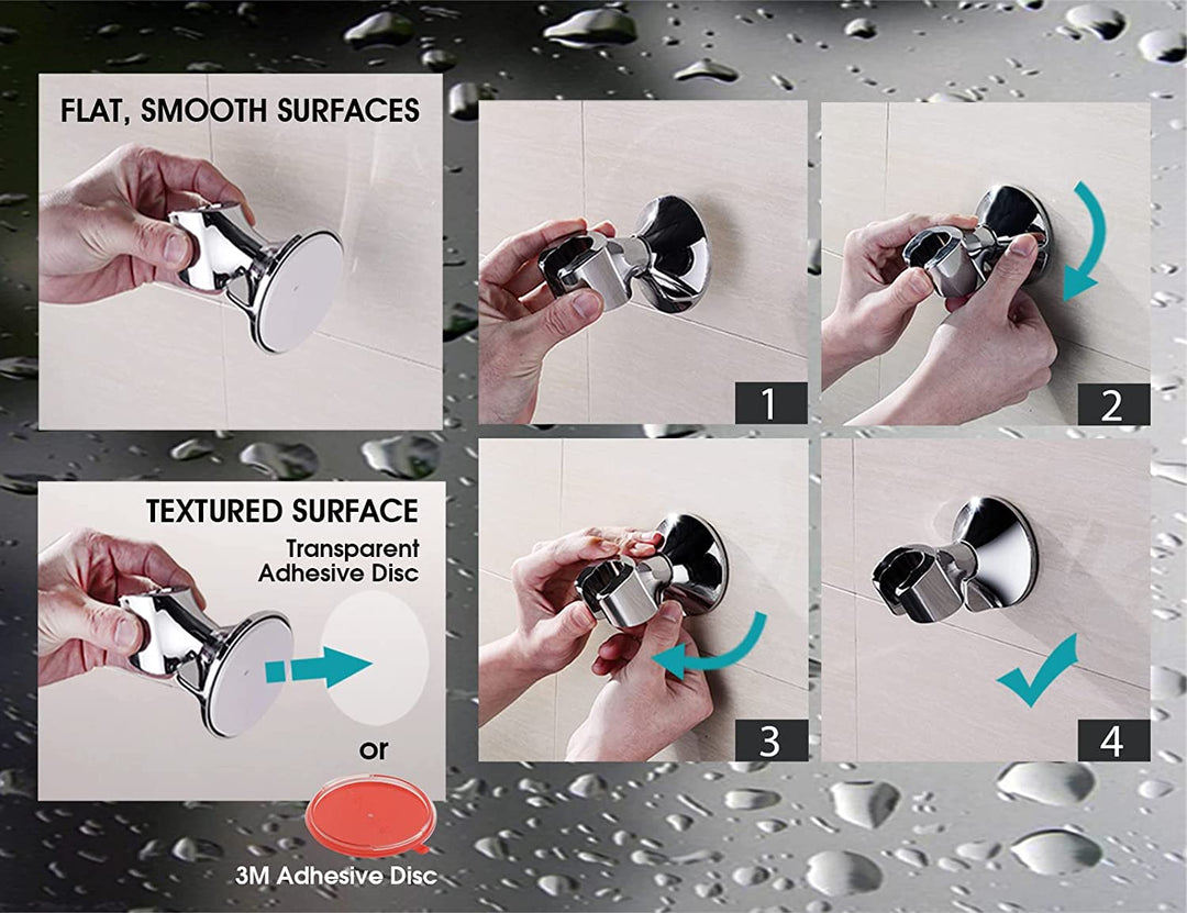 BRIGHT SHOWERS Handheld Shower Head Holder with Dual Angle Positions, Wall Suction Bracket Includes Adhesive 3M Disc, Easy Installation (PWB1210)