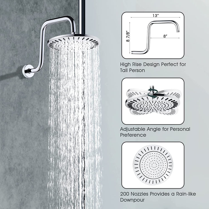 BRIGHT SHOWERS 9 Spray Setting Shower Faucet Set Include Shower Head with High Rise Shower Arm, Handheld Shower Head with Valve and Trim Kit (FT20360)