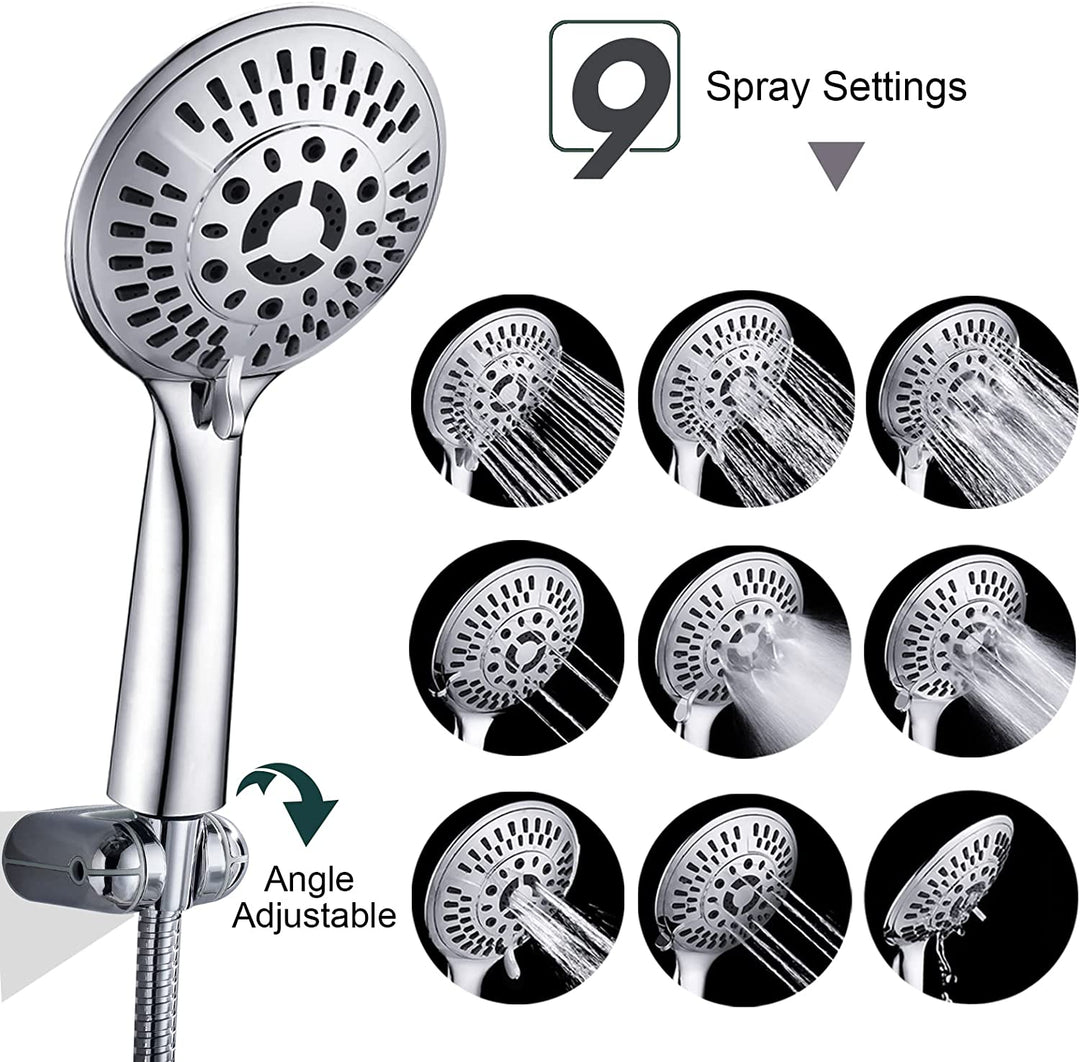 BRIGHT SHOWERS 9 Spray Setting Shower Faucet Set Include Shower Head with High Rise Shower Arm, Handheld Shower Head with Valve and Trim Kit (FT20360)