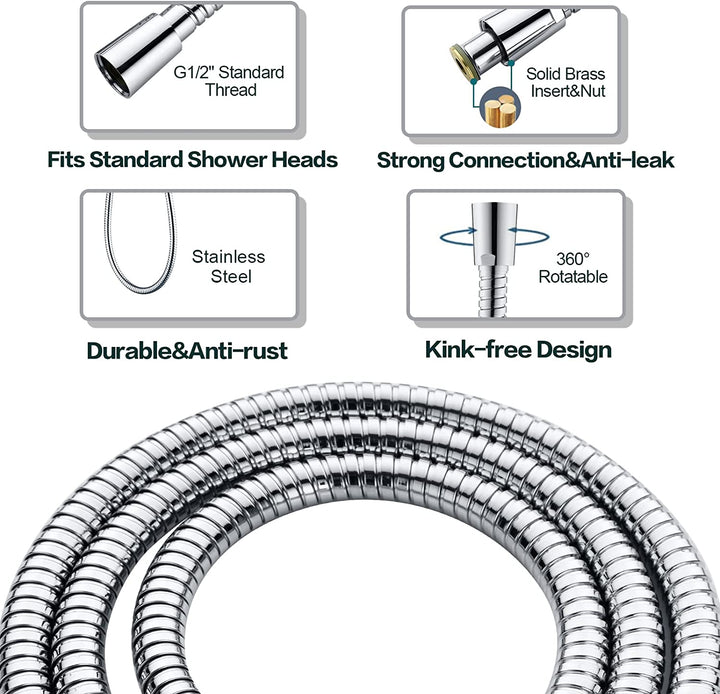 BRIGHT SHOWERS High Pressure Handheld Shower Head Set, with 60" Long Stainless Steel Shower Hose and Adjustable Wall Bracket  (PSS1382)