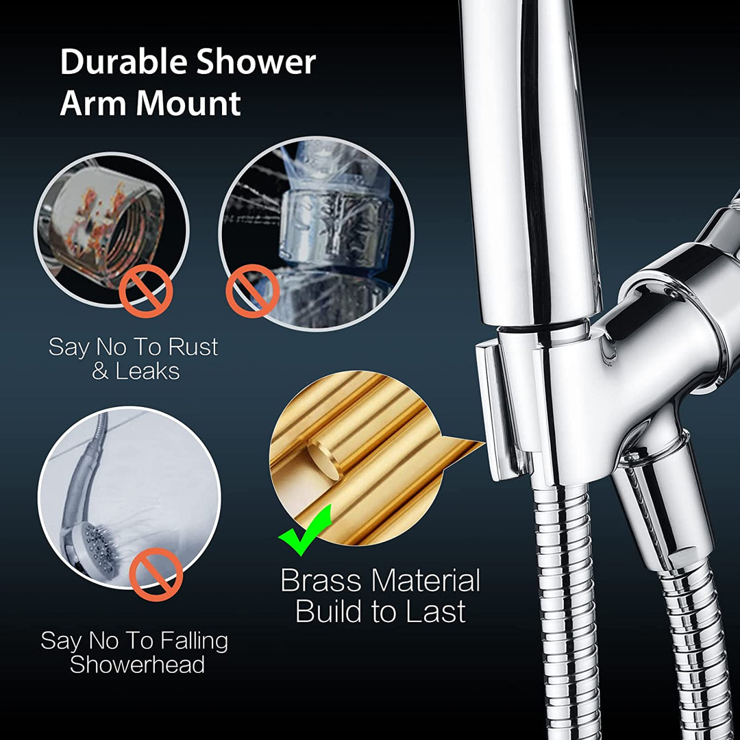 BRIGHT SHOWERS All Metal Shower Head Holder for Handheld Shower Head, Adjustable Shower Arm Mount with Universal Wall Hook Bracket (BBA1901)